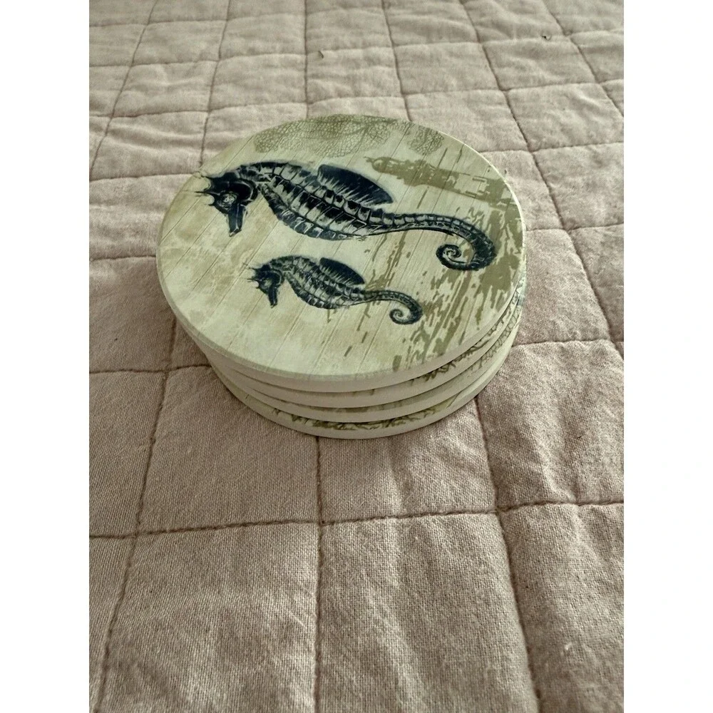 Absorbent Coasters Natural Ceramic Thirsty Stone Navy Blue Octopus Seahorse Crab